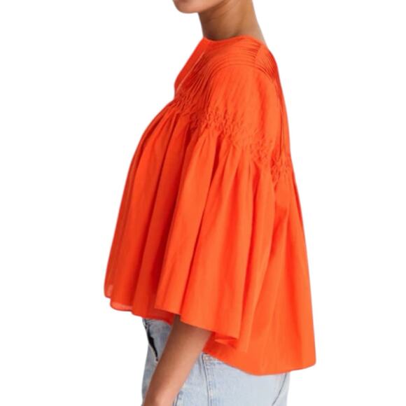 NWT Madewell Pintucked Flutter Sleeve Top Fiery Orange Size XS - Picture 2 of 11